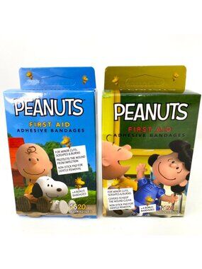 Peanuts First Aid Adhesive Bandages 16+4 Bonus Assorted Sizes Kids Cartoon Desig